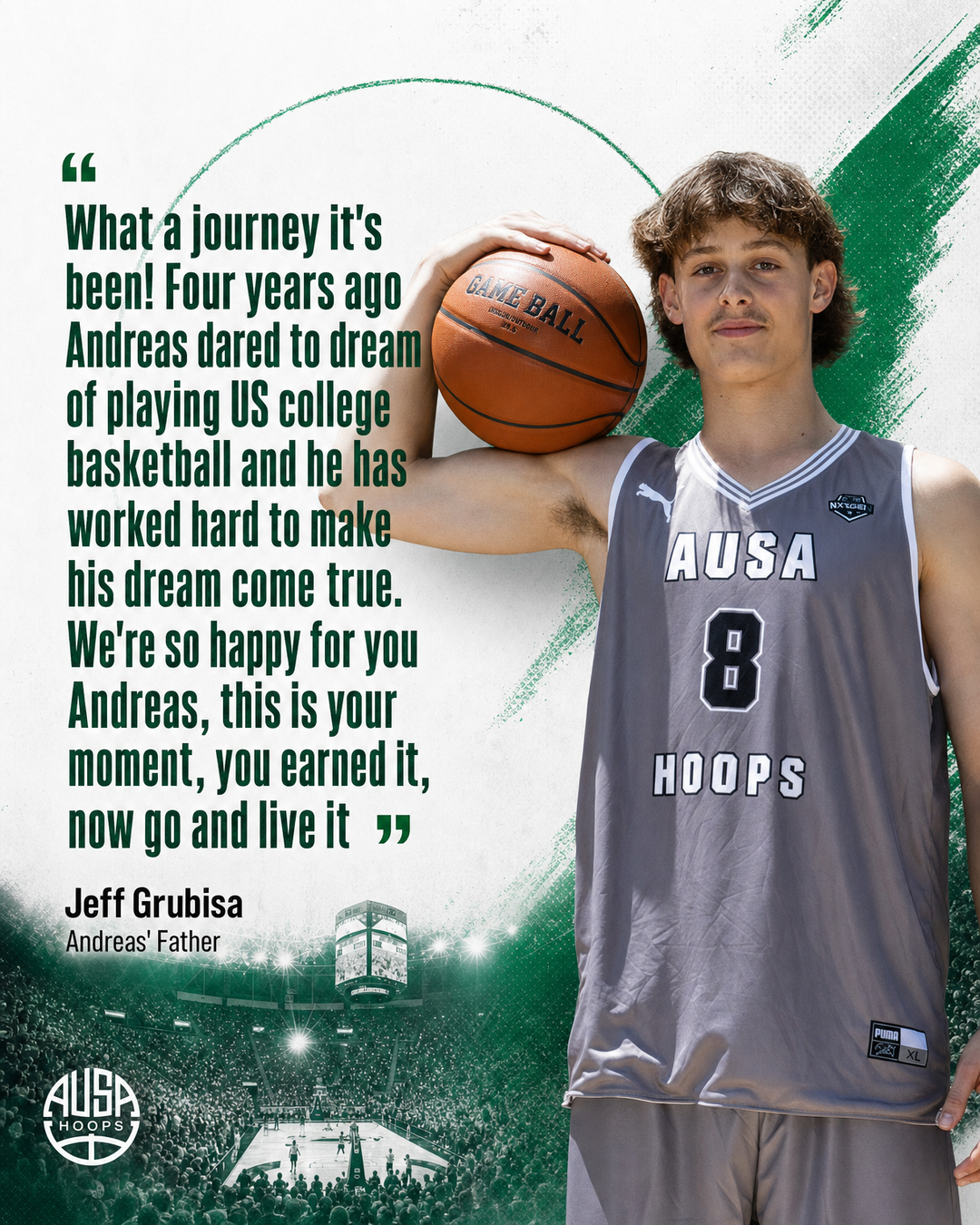 Andreas Grubisa Commits to Northeastern State University — quote graphic