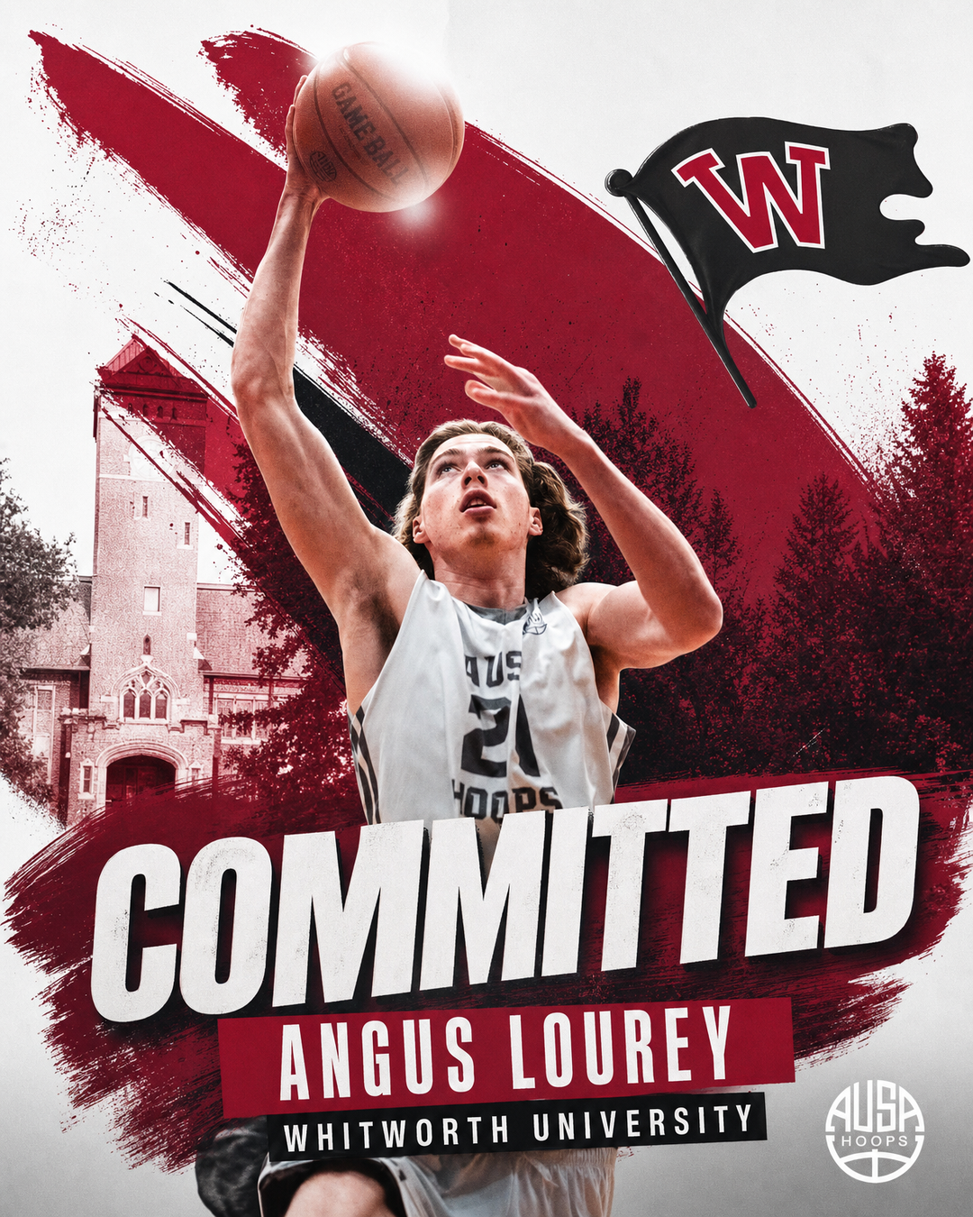 Angus Lourey Commits to Whitworth University's Basketball Program — commitment graphic