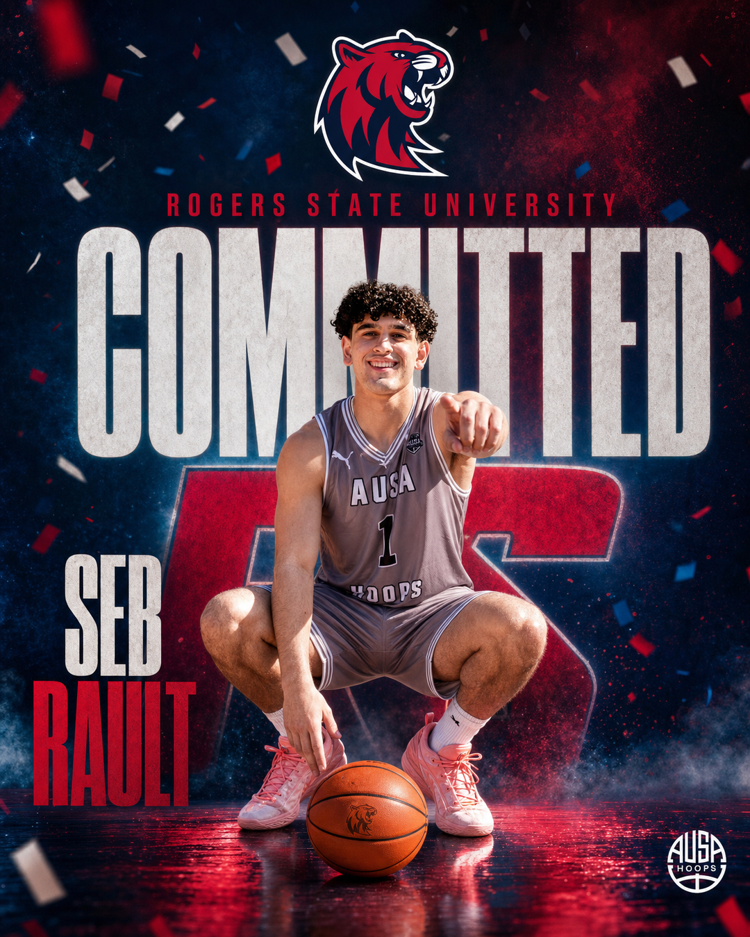 Seb Rault commitment graphic, Rogers State University