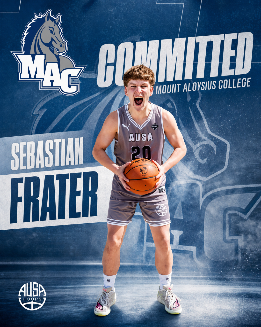 Sebastian Frater Commits to Mount Aloysius College Basketball — commitment graphic